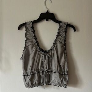 Gray Sleeveless Crop Tank Top with Tie Front